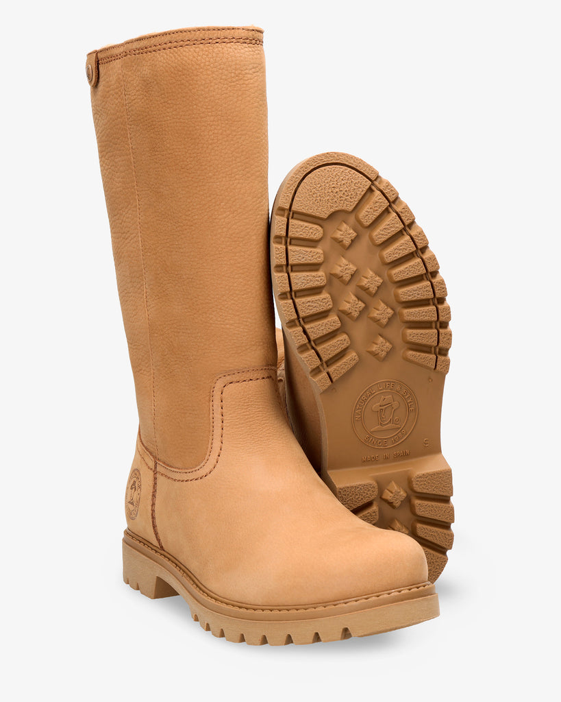 Bambina botas de piel con forro interior de pelo. camel