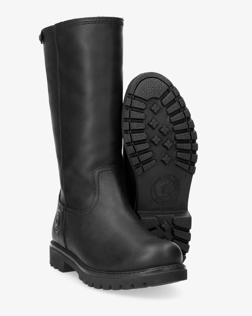 Bambina botas de piel con forro interior de pelo. negro