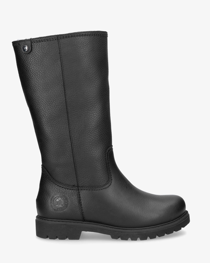 Bambina Igloo botas de piel con forro interior de pelo natural. negro