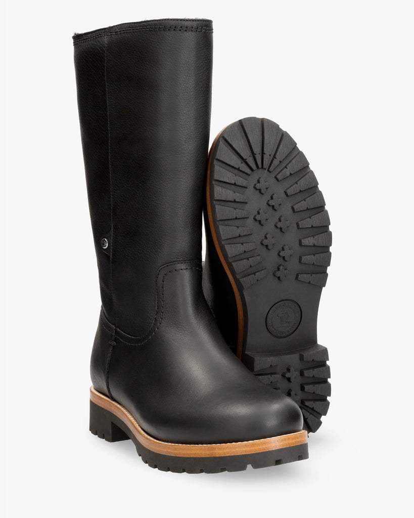 Bambina Igloo botas de piel con forro interior de pelo natural. negro