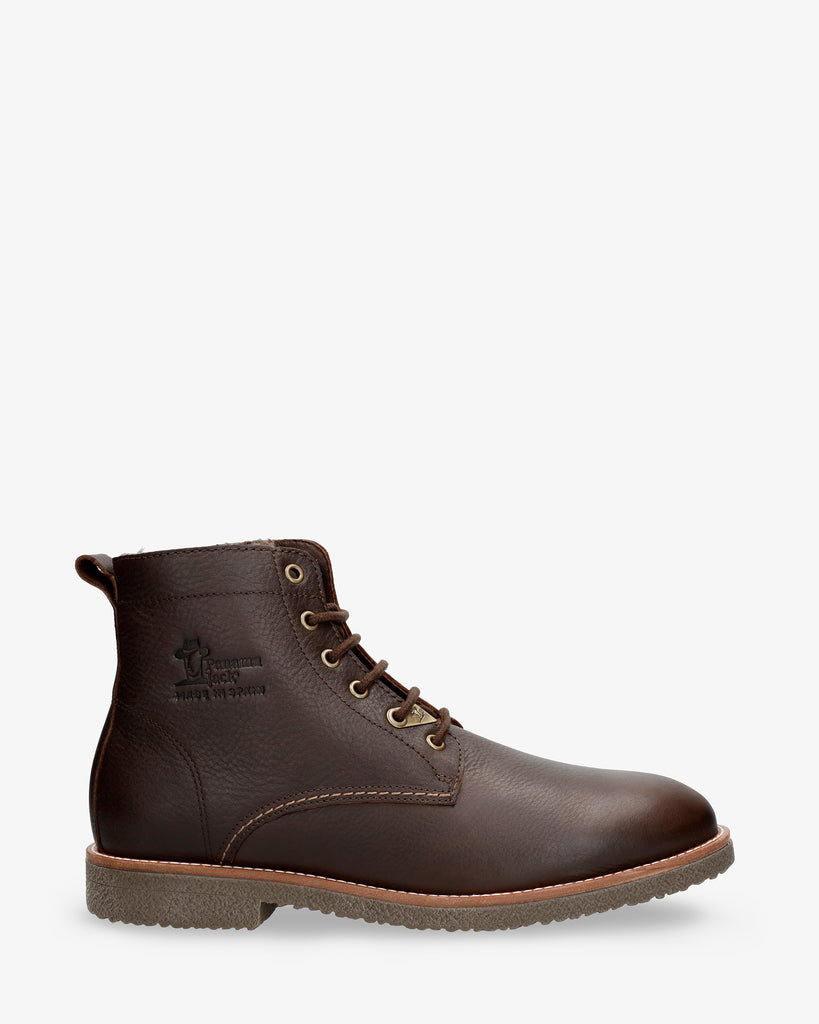 Glasgow Igloo botines de piel con forro interior de pelo natural. marron