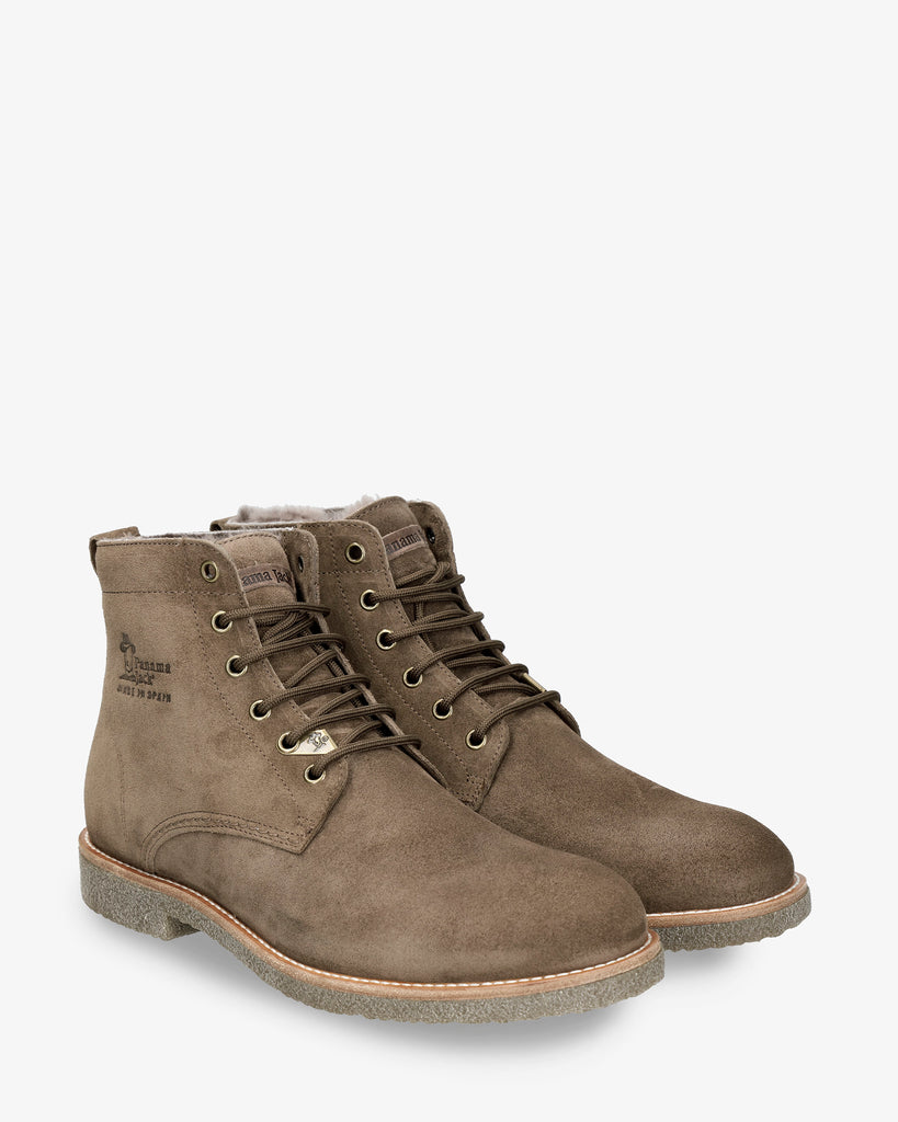 Glasgow Igloo botines de piel con forro interior de pelo natural. humo