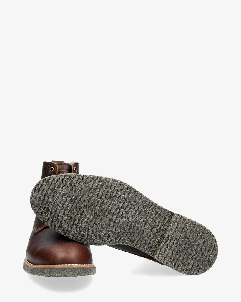 Glasgow Igloo botines de piel con forro interior de pelo natural. castaño